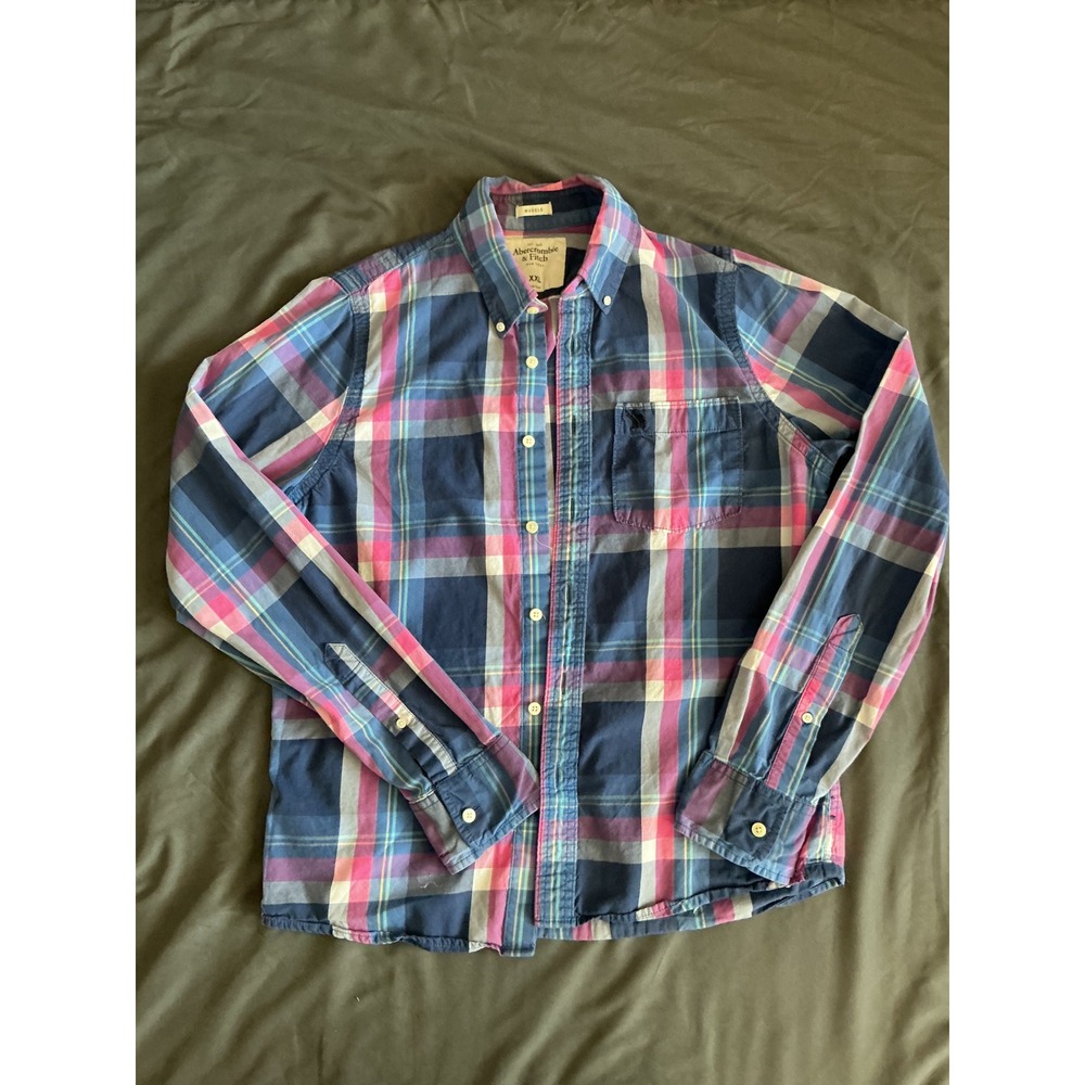 Y2K Vintage Abercrombie & Fitch Mens XXL Pink Plaid button down Muscle shirt